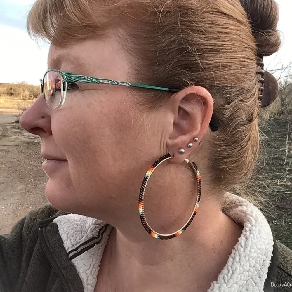 Chocolate Brown Beaded Hoops, New, Handmade by Me - Picture 6 of 6
